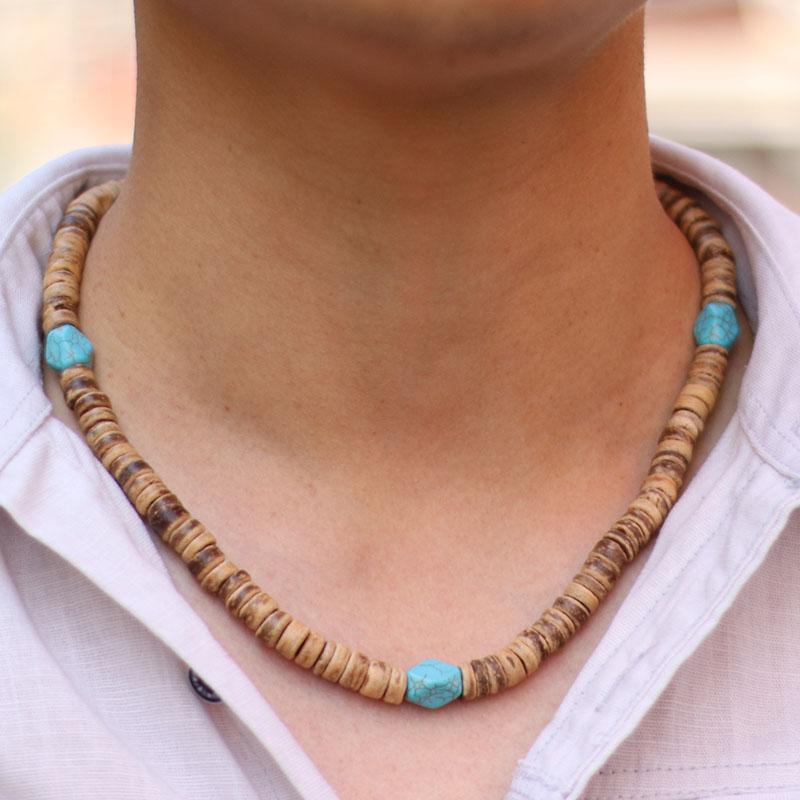 New In Men Natural Wood Necklace 19 Inch Short Collar De Hombre Vintage Irregular Stone Colar Neck Accessories Choker Collier