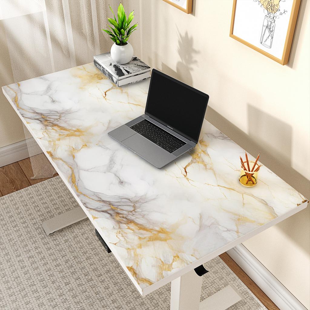 Self-Adhesive Gold Foil Marble Wallpaper Peel & Stick, Waterproof Oil-Proof Kitchen Backsplash Countertop Sticker, 5-Layer PET Wall Decal for Furnitur