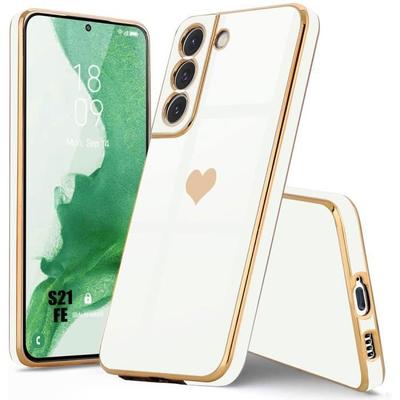 Schutzhülle - BOOLING - für Samsung Galaxy S21 FE - Herzmuster - Weiches Silikon - Weiß
