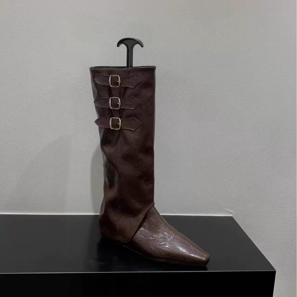 Inner heightening pointed western cowboy boots women's shoes 2025 new spring and autumn single boots brown Maillard medium tube long boots