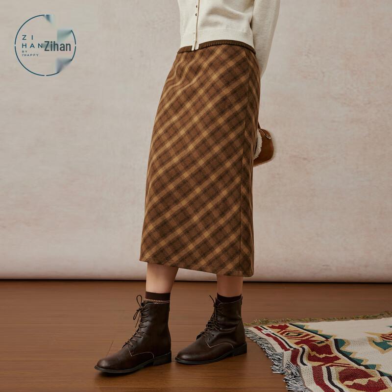 Женская ретро-юбка миди в клетку цвета кофе S