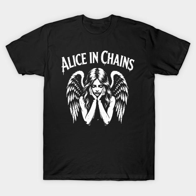 

Men Black Print T-shirt Alice In Chains Angel Wings No-Cut Transfer Paper Print Cotton Tshirt 4XL чорний