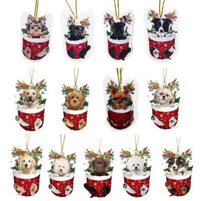 Unique Doggy Christmas Tree Hangers Festival Dog Shape Christmas Tree Hanging Ornament Acrylic Hanging Decoration