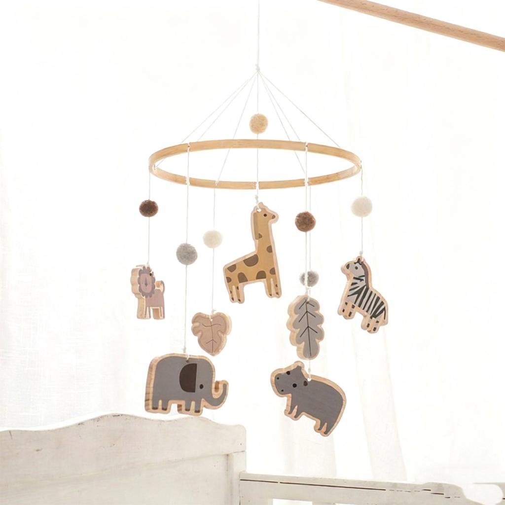 Infant Bed Mobile Natural Wood Wool Craftsmanship Quiet Movement Baby Room Decorations Early Kids Education Sensory Toy