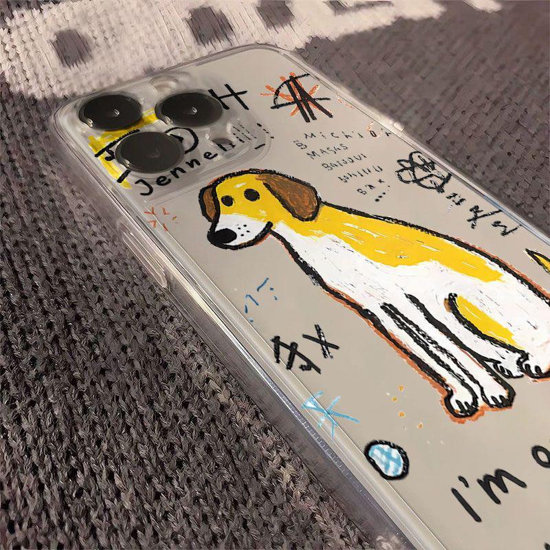 Hand Drawing Puppy Cat Transparent Phone Case for iPhone 17 Pro Max 16 Promax 15 Plus 14 12 13 11 16E mini Air Phone Case