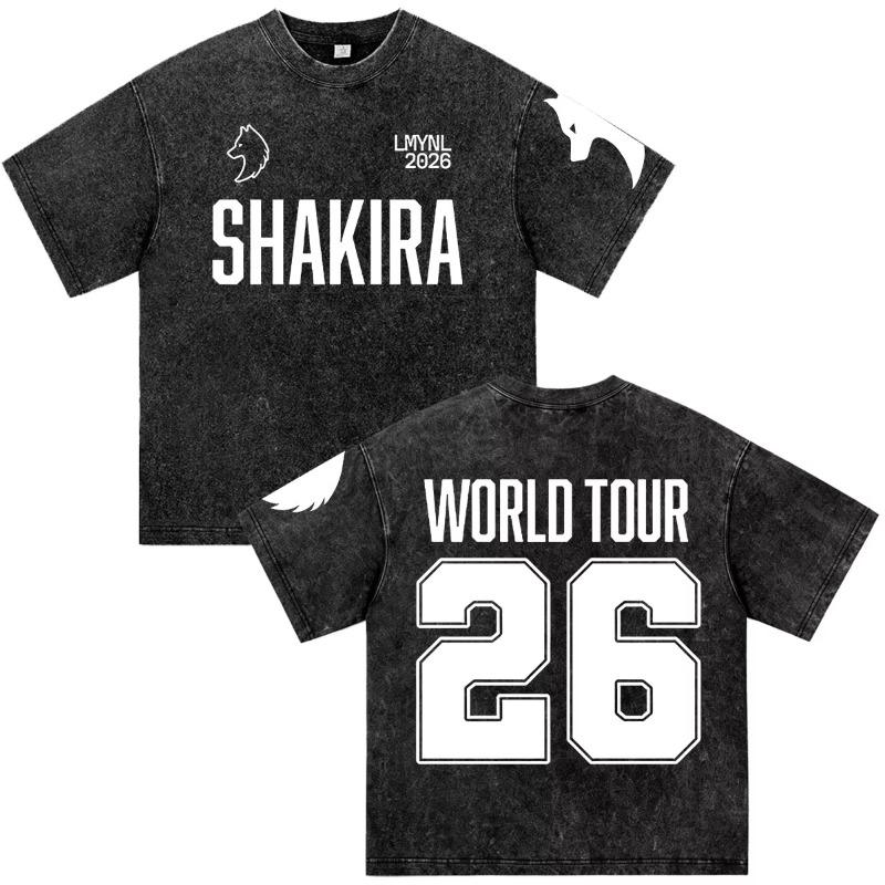 Shakira Las Mujeres Ya No Lloran World Tour 2026 Vintage Washed T-shirts Men Women Clothing Casual Harajuku Short Sleeve T Shirt