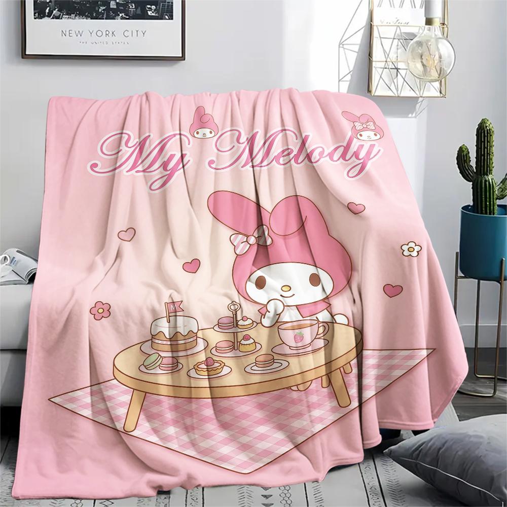 1PC My Melody Pink Print Flannel Blanket, High quality All Seasons, Home Decor, Warmth and Comfort, Perfect for Christmas Gifts