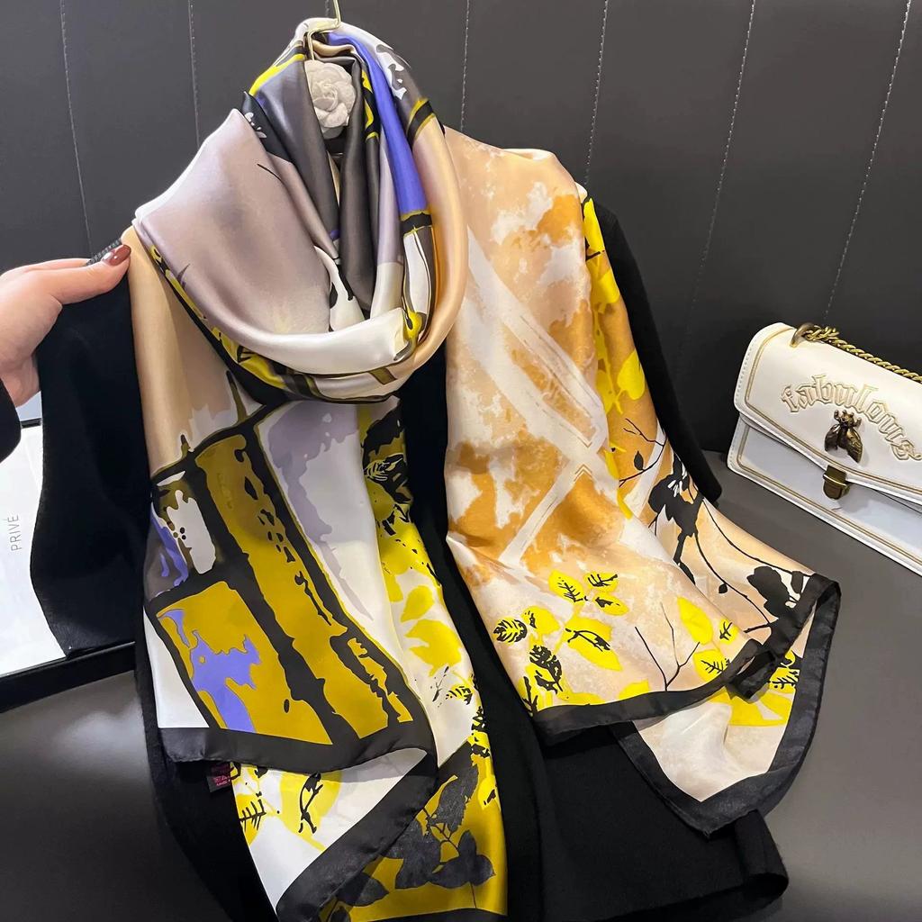 New 100% Natural Real Silk Scarf Women Luxury High Quality long  Fashion Neckerchief Lady Shawl Wraps Hijab Bandana Scarves