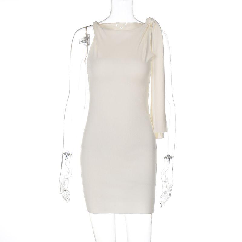 

Strap off-the-Shoulder Pure Color High Waist Silm Sleeveless Dress Apricot L