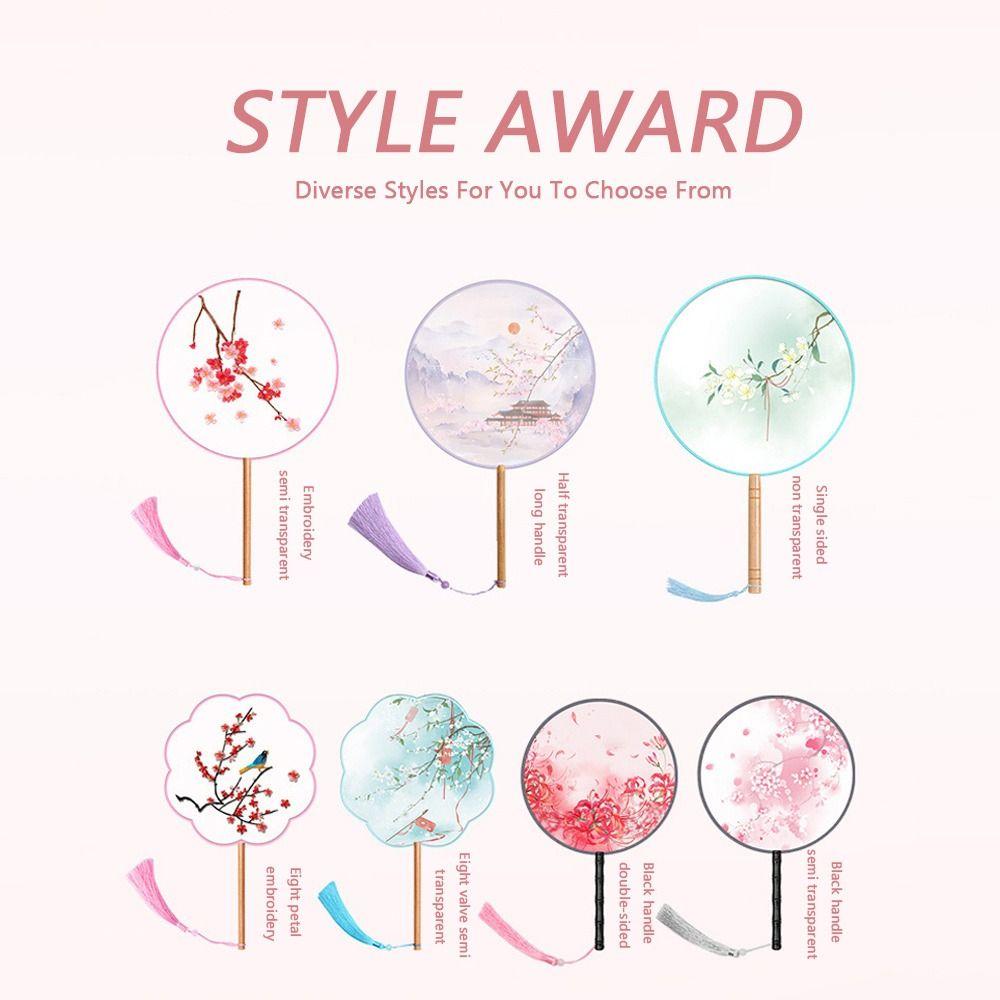 Long Handle Ancient Style Fan Half Transparent Dance Fan Embroidered Fan  Photography Props