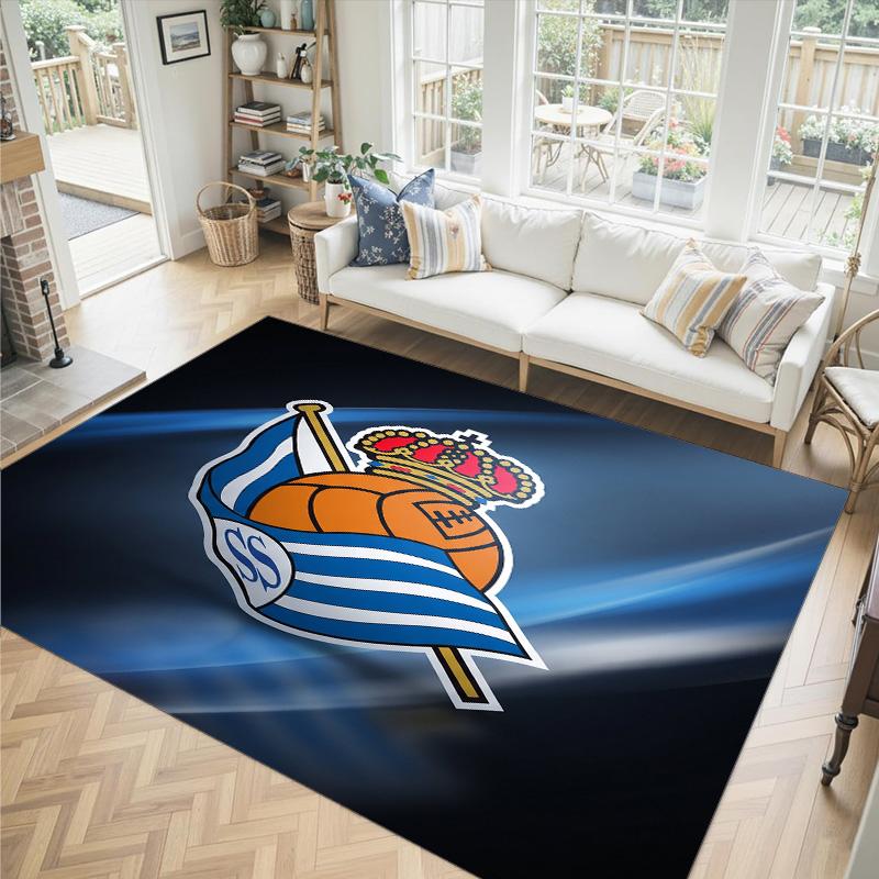 Real Sociedad FC Design Crystal Velvet Carpet Cozy Non?Slip Printed Rug For Bedroom Living Room Entrance