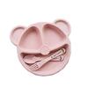 Wheat Bear Kids Dinner Set: Creative Compartment Plate, Breakfast Plate, Fork & Spoon for Babies