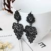 Fashion Vintage Carved Hollow Heart Geometric Drop Dangle Earrings For Women Black Gold Copper Color Stud Zircon Party Gift