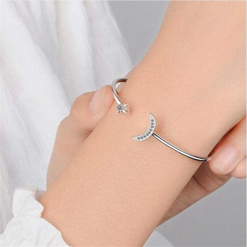 Ny kreativ vakker stjerne og måne 925 sterlingsølv smykker armbånd Personlighet Temperament Krystall Kvinner Armbånd Sb169