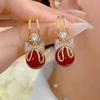 1 Pair Women's Sparkling Crystal Pendant Earrings Bow Shaped Design Gold Natural Zircon Pendant Elegant Fashionable Earrings