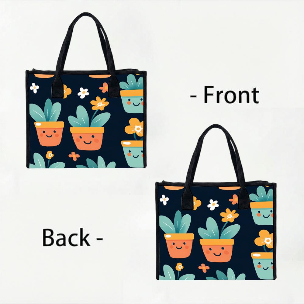 Cute Cartoon Potted Plants Print Tote Bag for Daily Shopping
