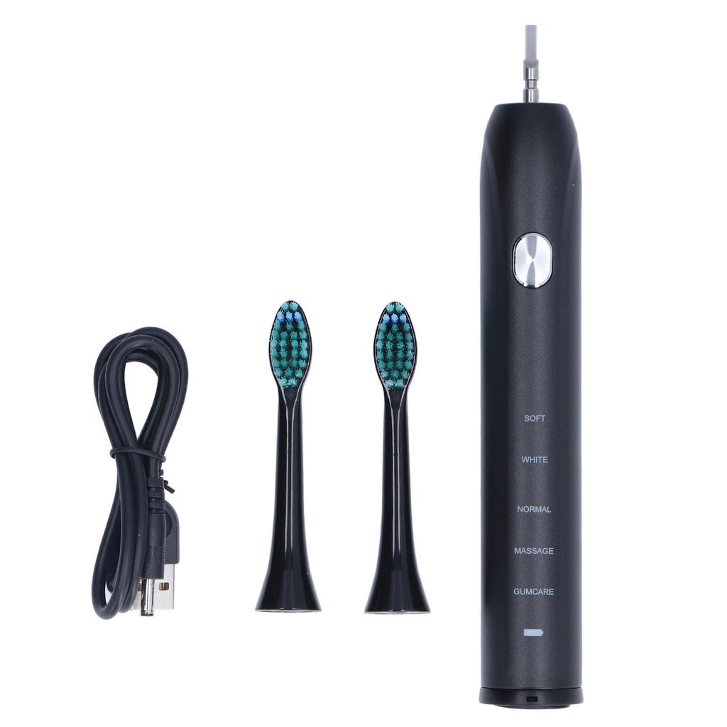 Adult Electric Soft Toothbrush Black USB Charging 5 Modes Waterproof Whitening Ultrasonic