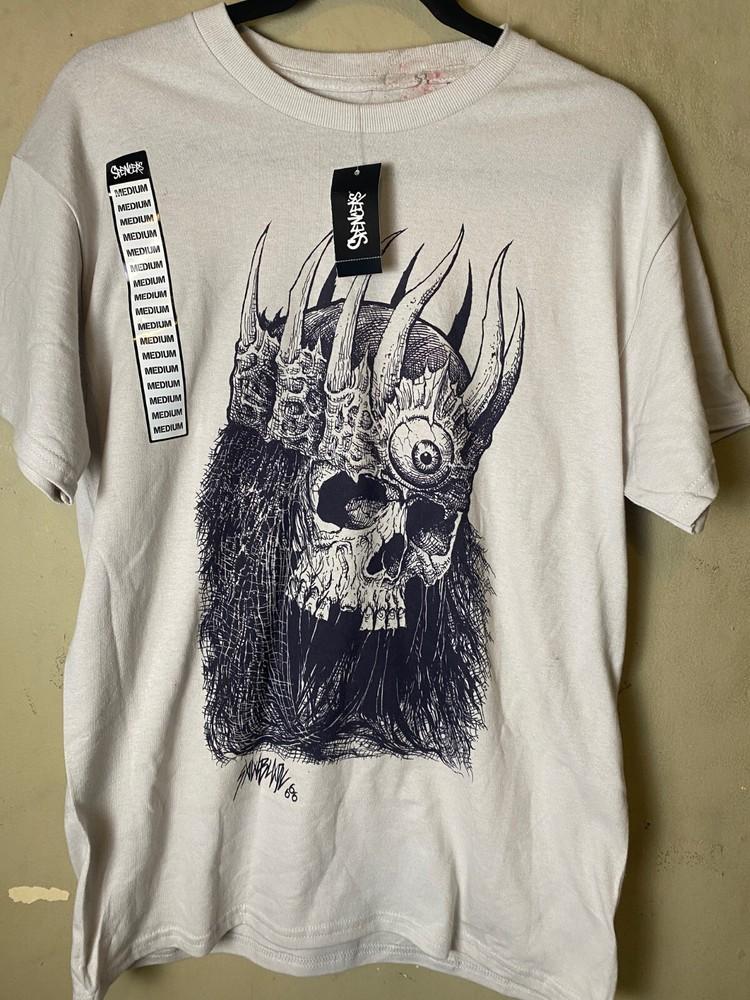 

SAWBLADE 666 The Evil SKULL Streetwear Biege Graphic Tee SZ S-NWT Unisex T-Shirt XL
