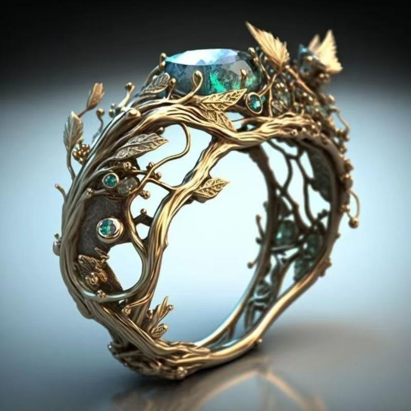 Vintage Plated Bangle Hollow Leaf Unique Ring Ethnic Style Unisex Holiday Gift Ring Irregular Tree Branches Easter Ring Gift New