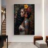 Afro Girl with Flowers Wall Art Pictrues African Beauties Flowers Fashion Canvas Painting Prints Posters for Living Room Decor