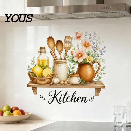 Adesivi Murali in PVC, Adesivi per Cucina ad Acquerello, Pianta Verde Limone Teiera Auto?Adesivi Decorativi, Materiali per Ristrutturazione Casa, Decorazione Impermeabile per Fornelli