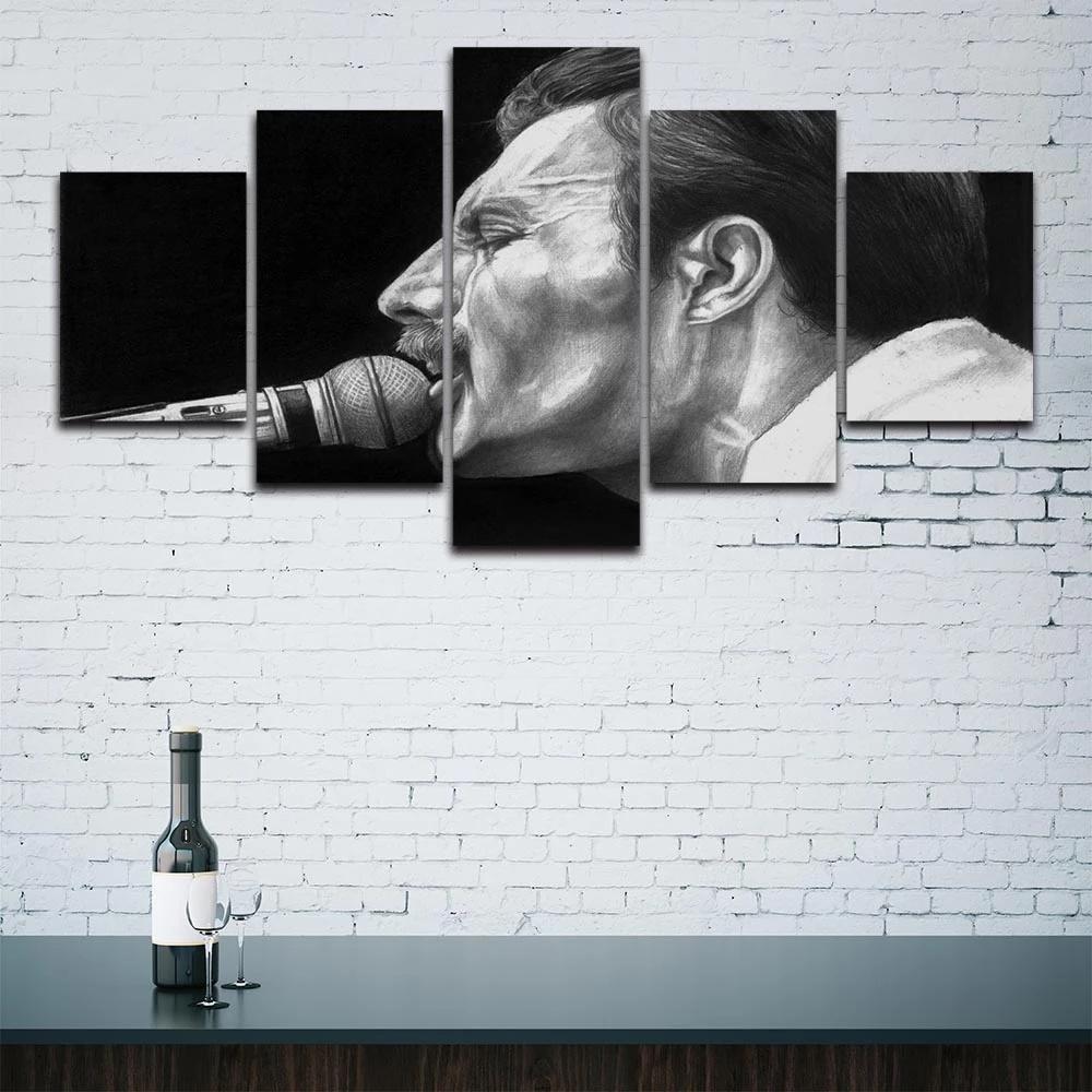 Peinture sur toile Singer Sans cadre 5 pièces Freddie Mercury Musique Affiche Modulaire Impression HD Art Mural Image Décoration Salon Maison
