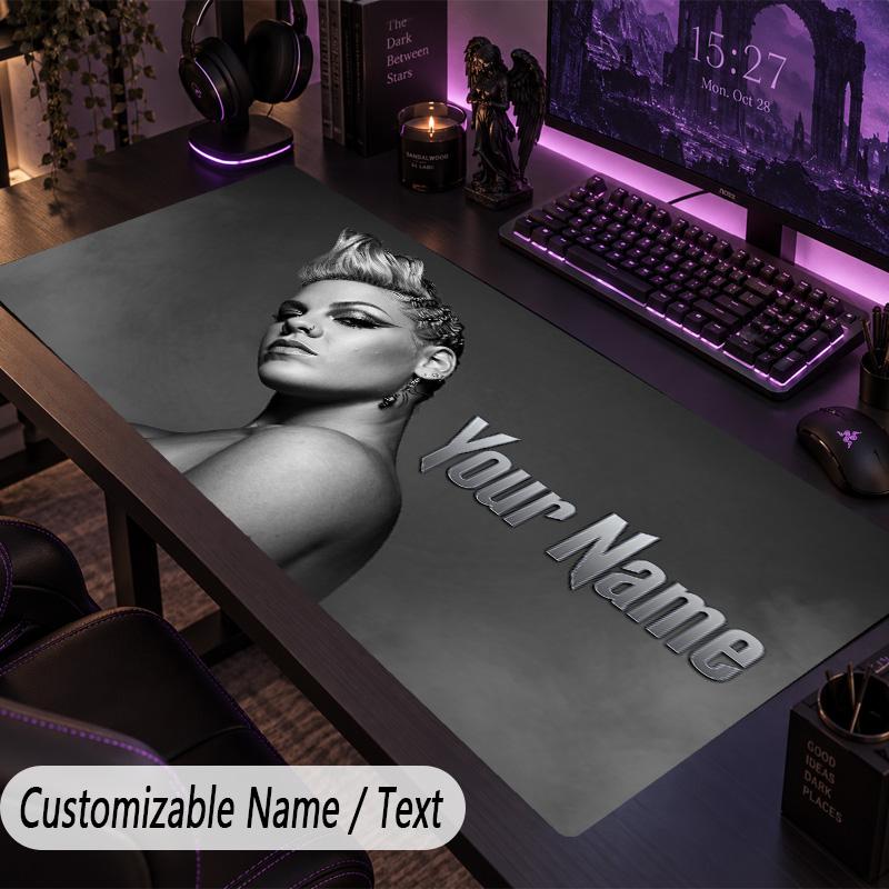 Custom Text Big Mousepad, Extended Desk Pad For Laptop Work GameP!nk Singer