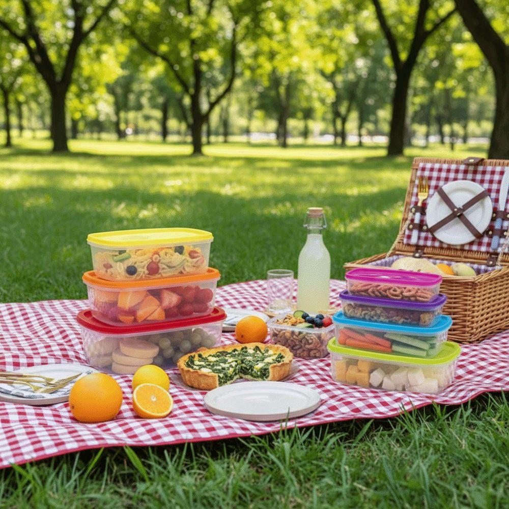 7Pcs Rectangular Food Storage Bowl Rainbow Plastic Food Sealed Box Rapid-Access BPA-Free Sealed Food Container
