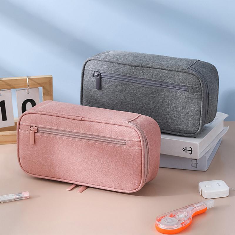 1PC Pen Storage Bag Pencil Case 2 Layer Large Capacity Cosmetic High Quality Study Supplies Simple Student Stationary Boxes