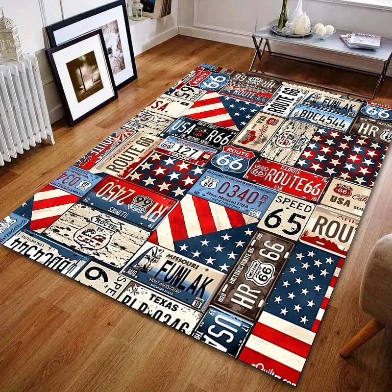 3D HD American Highway Sign Print Carpet Living Room Rug, Indoor Carpet for Bedroom Dining Room, Office Large Area Mat Gifts