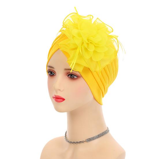Women Turban Hat Pure Color Mesh Flower Decor Elastic Non-Slip Headwrap Breathable Lightweight Summer Headscarf Hat