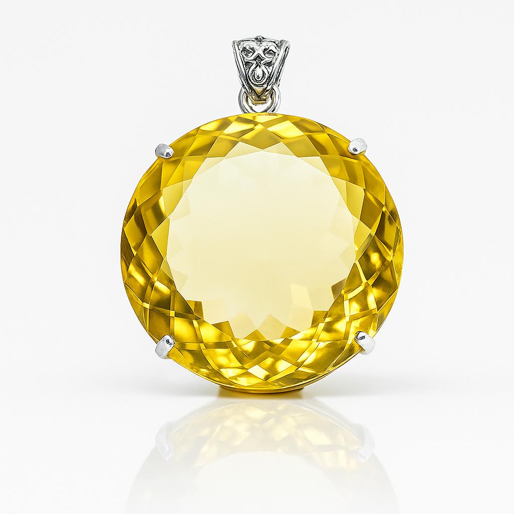 Laborodlad 124 ct Gul Safir Hänge Rund Ädelsten 925 Sterling Silver