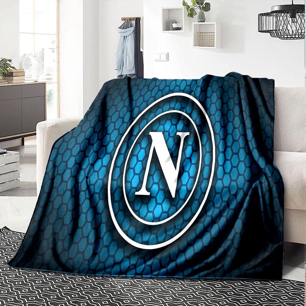 Coperta in Flanella Blu Elettrico con Logo Napoli, Poliestere Morbido, Design Moderno, Per Tutte le Stagioni per Campeggio, Viaggi, Regali per le Feste o Compleanni