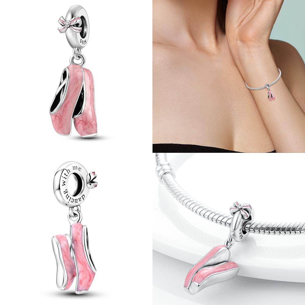 Copper Pink Ballet Skates Girls Charms Fit Original Bracelet Necklace Diy Bead For Women Jewelry Make Gift