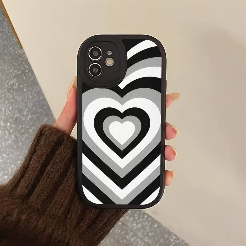 Heart Circle Phone Case Hard Leather Phone Case for iPhone 13 12 Mini 11 14 Pro Max Xs X Xr 7 8 Plus 6 6s Se 2022 Silicone Cover