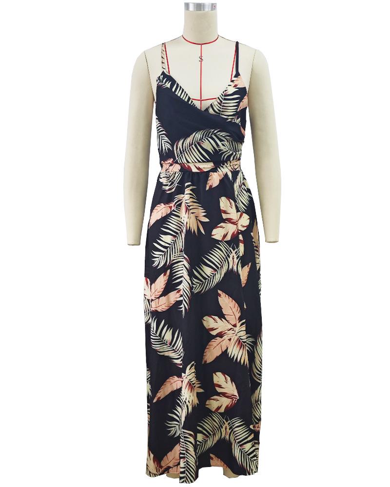 2025 Europäisches & Amerikanisches Damen V-Ausschnitt Schlitz Print Sommerkleid