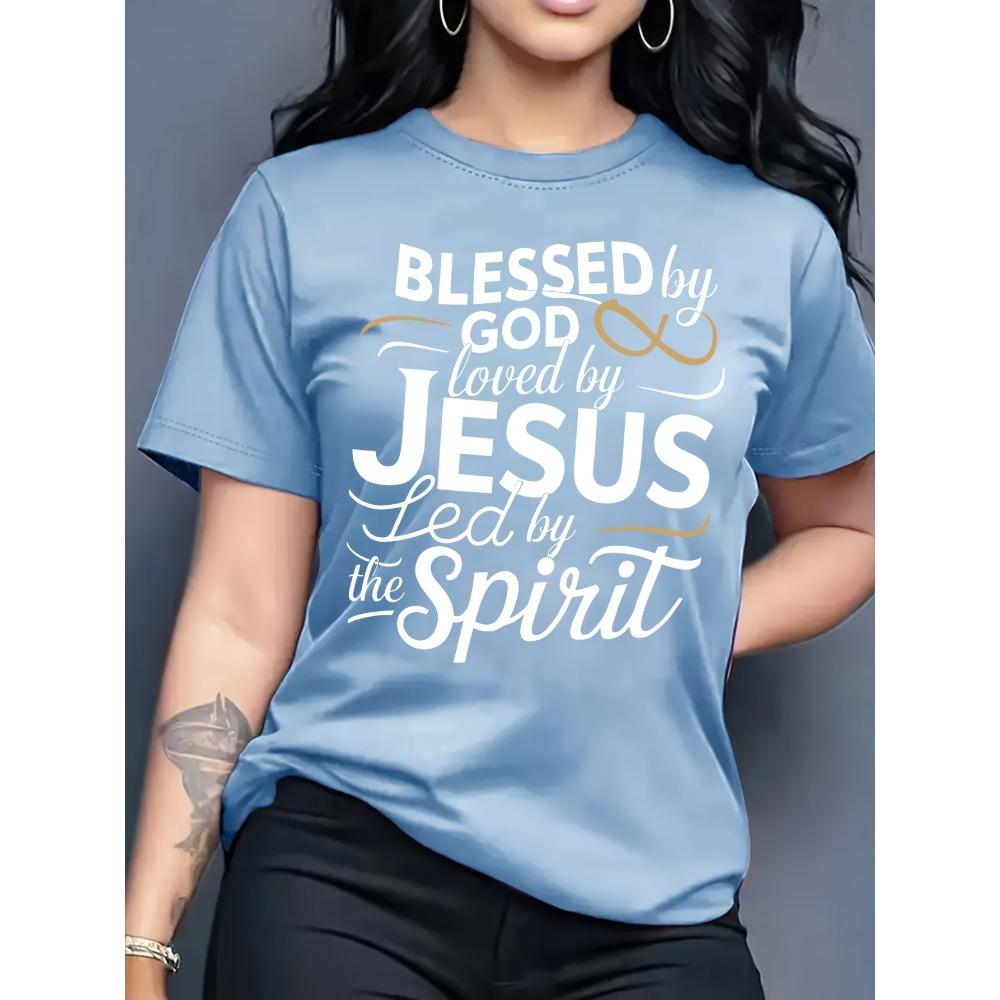 Blessed By God Loved By Jesus Women's Tee - Christian Faith Green Top