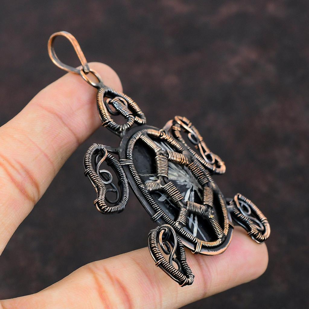 Chrysanthemum Pendant Copper Wire Wrapped Gemstone Pendant Chrysanthemum Jewelry Tortoise Pendant Handmade Pendant Copper Jewelry For Gift