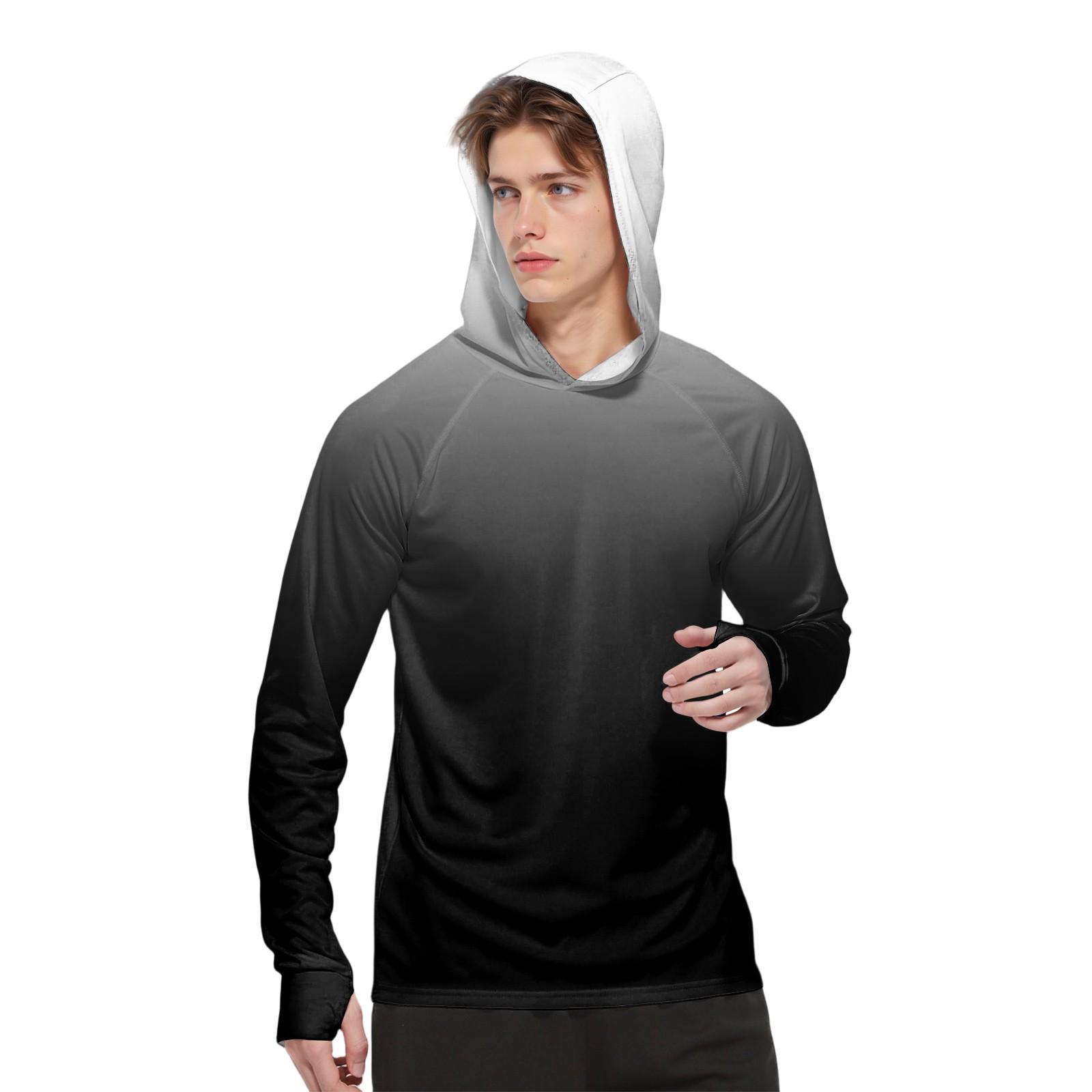 Мужская модная рубашка с длинным рукавом с принтом и капюшоном SPF/UV L чёрный