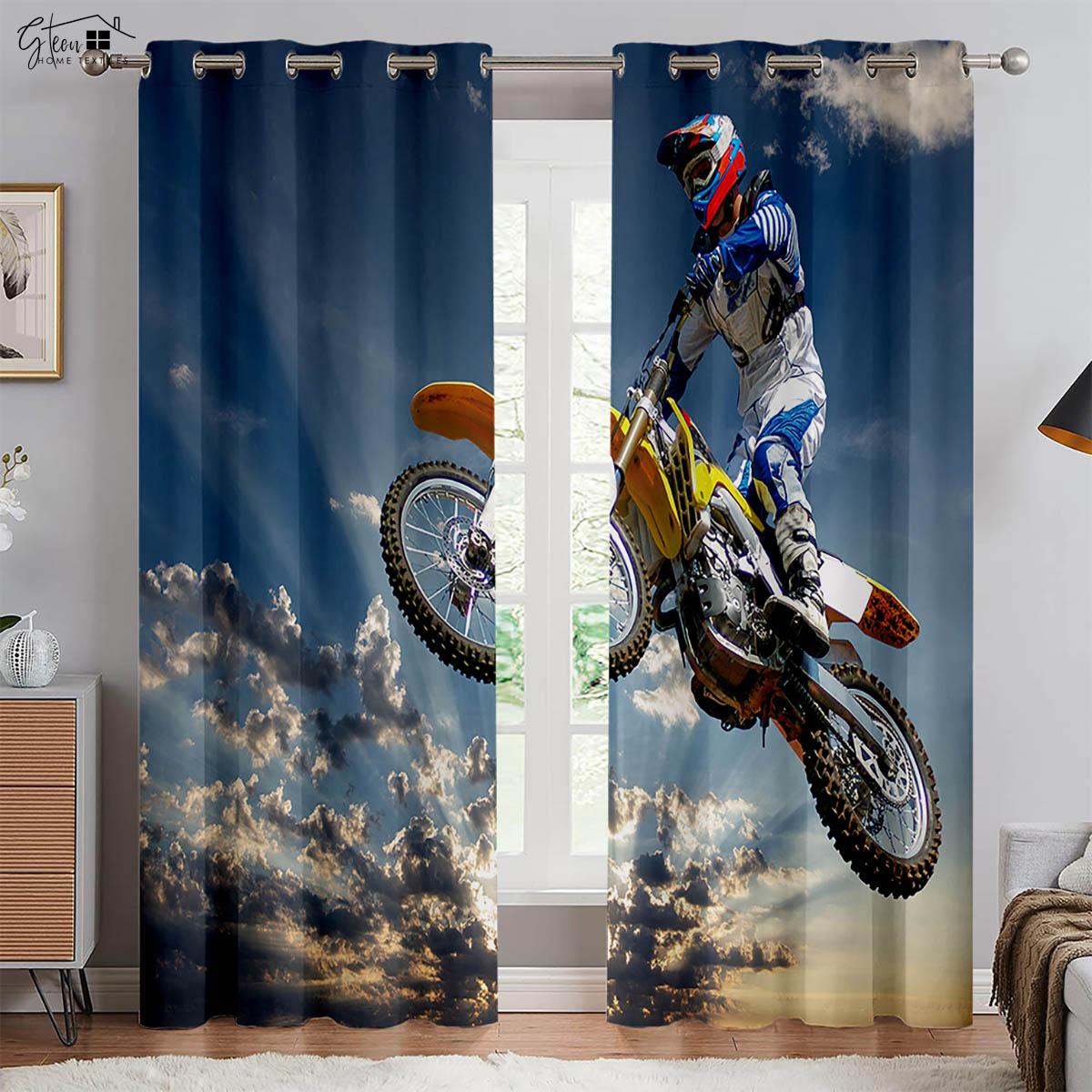 

Three D Printed Cool Motorcycle Window Curtains Retro Motorcycle Industrial Design Bedchamber Living Area Balcony Car Line Decorationation Curtains W50xH130(CM)x2PCS&Grommet Top