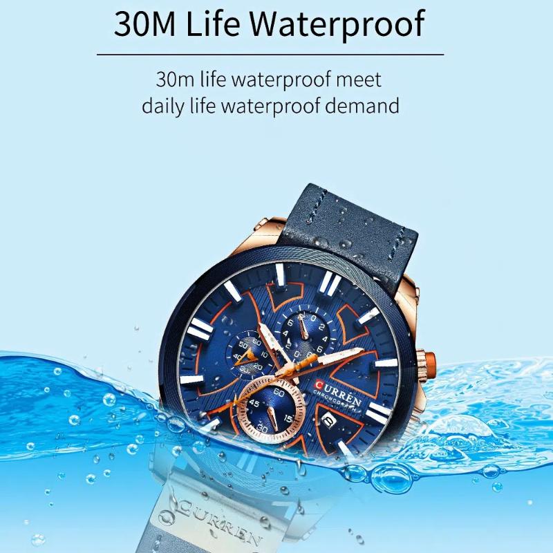 CURREN Men's Six Pin Multifunctional Calendar Quartz Watch Waterproof Leather Strap Fashion Business Watch