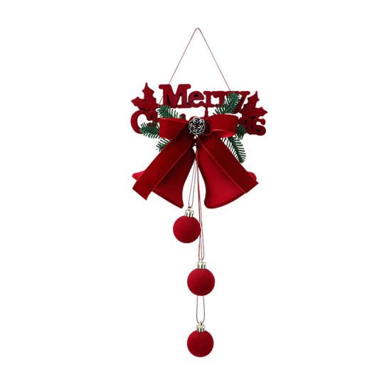 Christmas Red Bell Ornament Plastic Velvet Flocked Bell Ball Tree Ornament for Holiday Window Shop Home Decoration