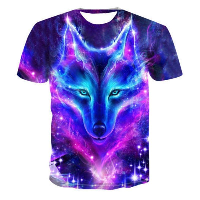 Summer Round Neck 3D Wolf Print Top Fashionable Casual Short Sleeved Men's T-shirts