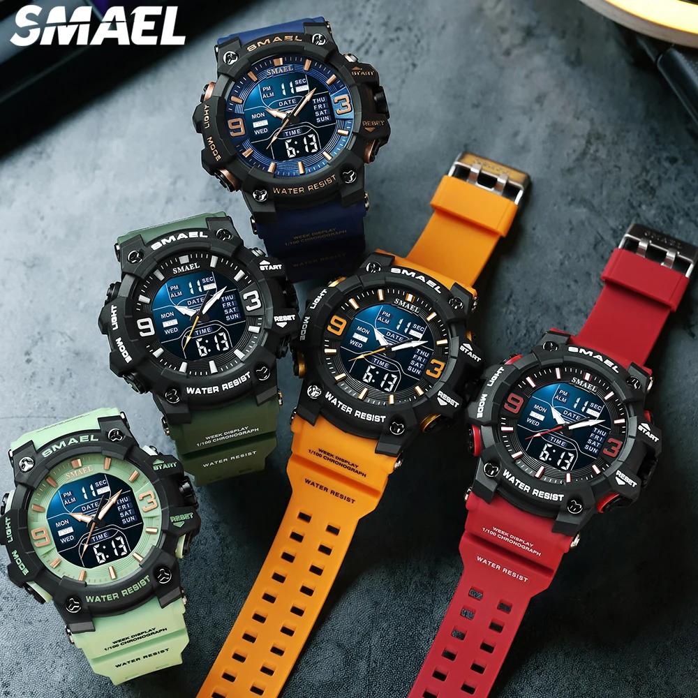 SMAEL 8049 Watch Sport LED Light Alarm Clock Dual Time Display WaterproofWeek Auto Date Wristwatches Quartz