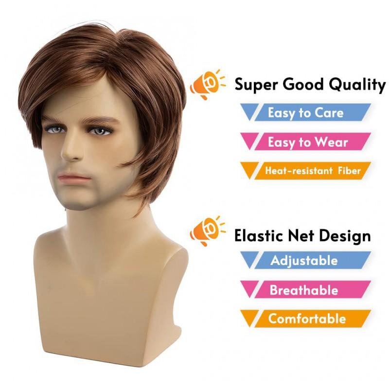 Mens Short Wig Side Part Fluffy Ash Blonde Synthetic High Temp Fiber Daily Wear