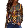 Women's Fashion Casual Slit Hem Round Neck Long Sleeve Loose Printed T-Shirt Top