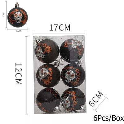 6Pcs DIY Mini Halloween Hanging Ball 6cm Plastic Halloween Tree Baubles Party Decoration Glittery Tree Ornament for Home Party