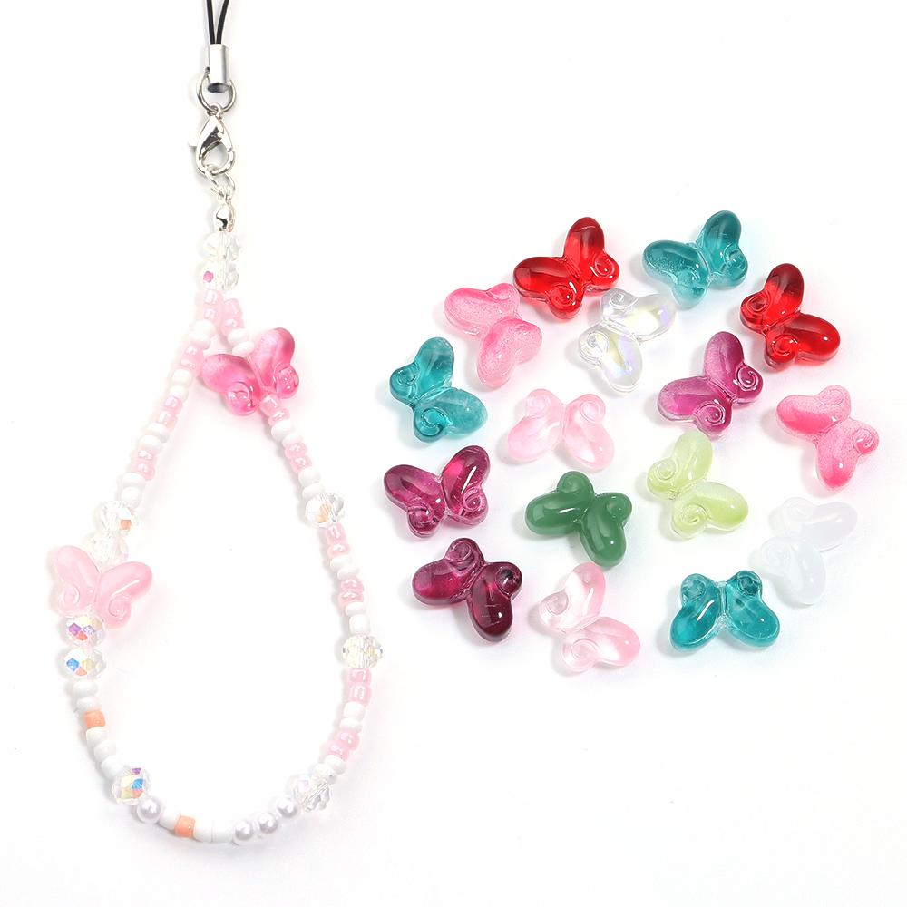 50pcs 10x15mm Glazed Lampwork Beads Colored Butterfly Shape Loose Glass Bead For Jewelry Making DIY Earring Necklace Accessories