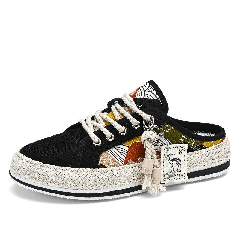 

Баотоу полутапочки мужские новые вельветовые дышащие на одной педали ленивые повседневные кеды лето новые модные мужские туфли 44