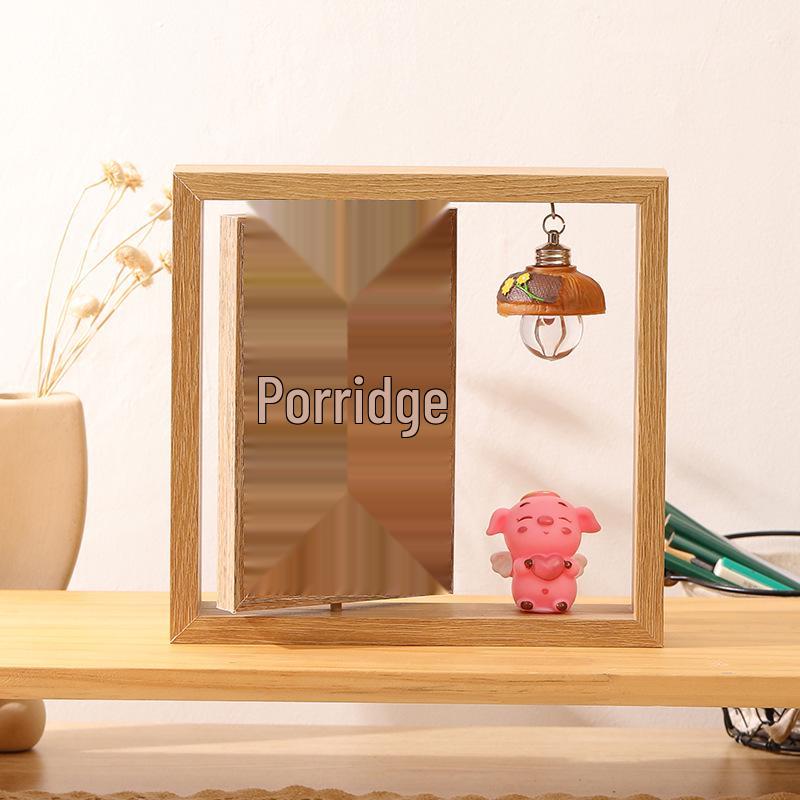 6-Inch Modern Double-Sided Rotating Wooden Photo Frame & Album with Wood Carving Ornament